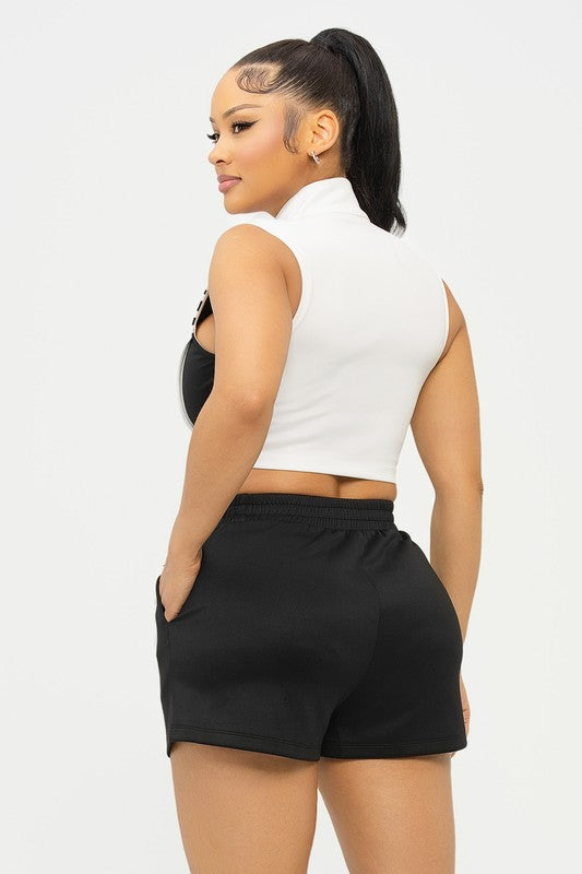 Sporty 2-Piece Women’s Set — cute, comfortable & perfect for everyday wear! Available in Black/White, Red/White & Blue/Black.