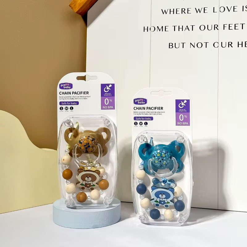 Baby Pacifier & Beaded Clip Set – BPA-Free . MOQ 25