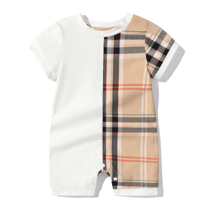 Baby Checkered Short Sleeve Romper – Korean Style Round Neck Jumpsuit