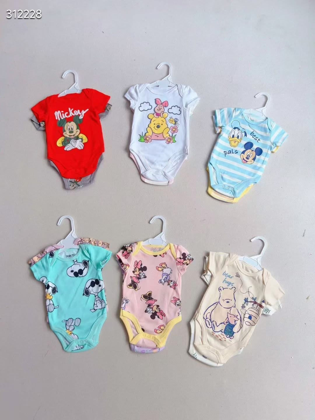 Baby Bodysuit Set — 6-Pack Assorted Character Prints | Licensed | Wholesale (MOQ 100)