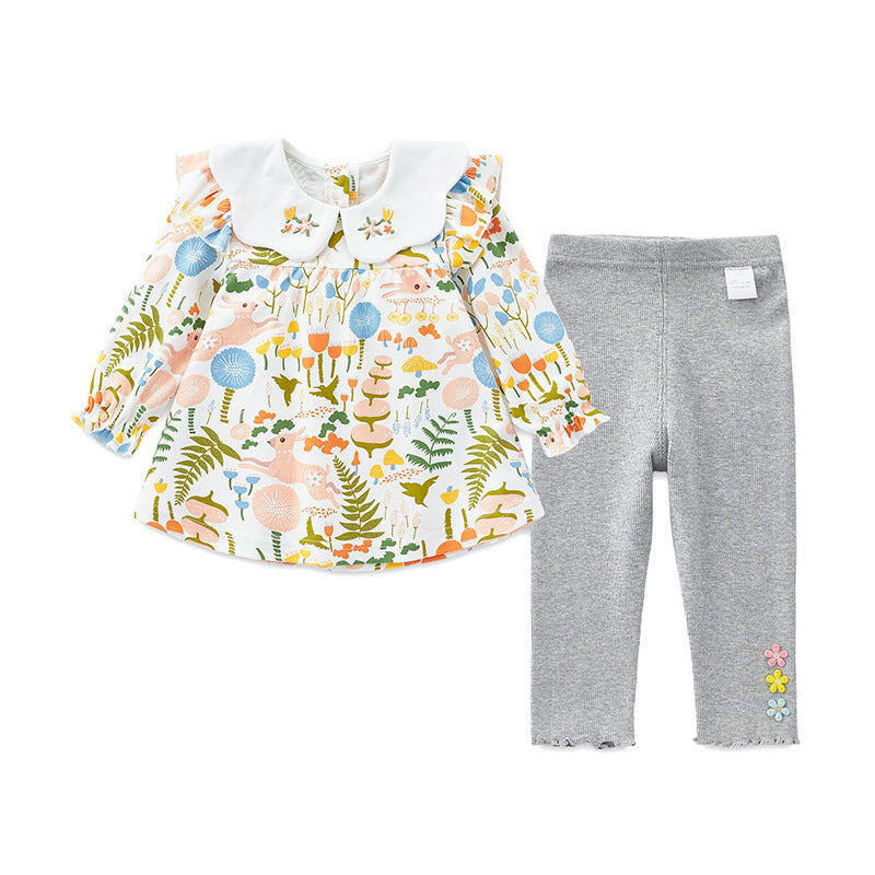 Baby Long Sleeve Outfit Spring Girls' Baby Two-Piece Floral Spring Kids Knit
