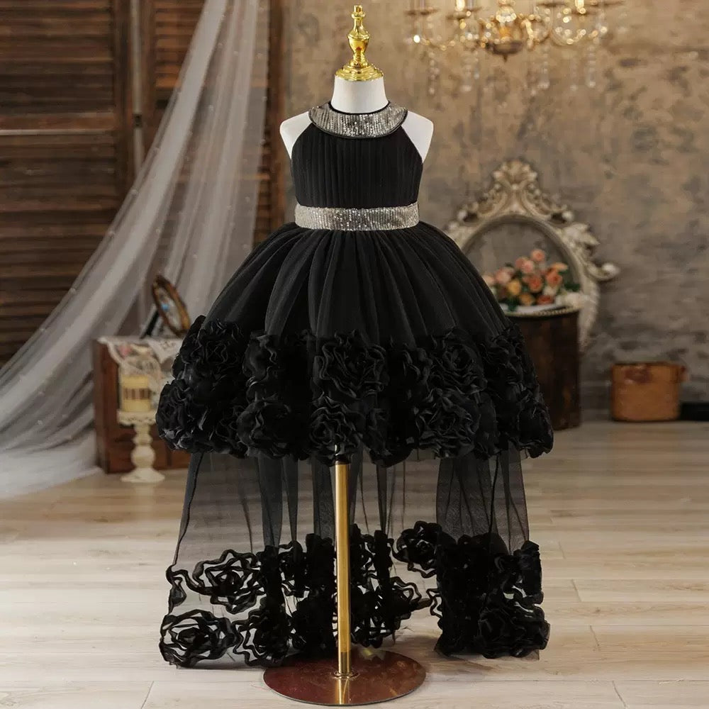 Elegant Girls Princess High-Low Party Dress with Floral Rose Details and Sparkling Sequin Waist – Special Occasion Formal Dress 👗. MOQ 100 | 10 each color . Unit price $9