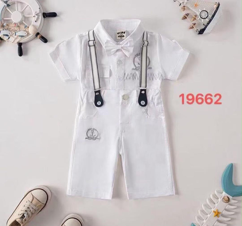 Boys 3-Piece Formal Suspender Set — Shirt, Shorts & Bow Tie | 4 Styles | Wholesale (MOQ 50)