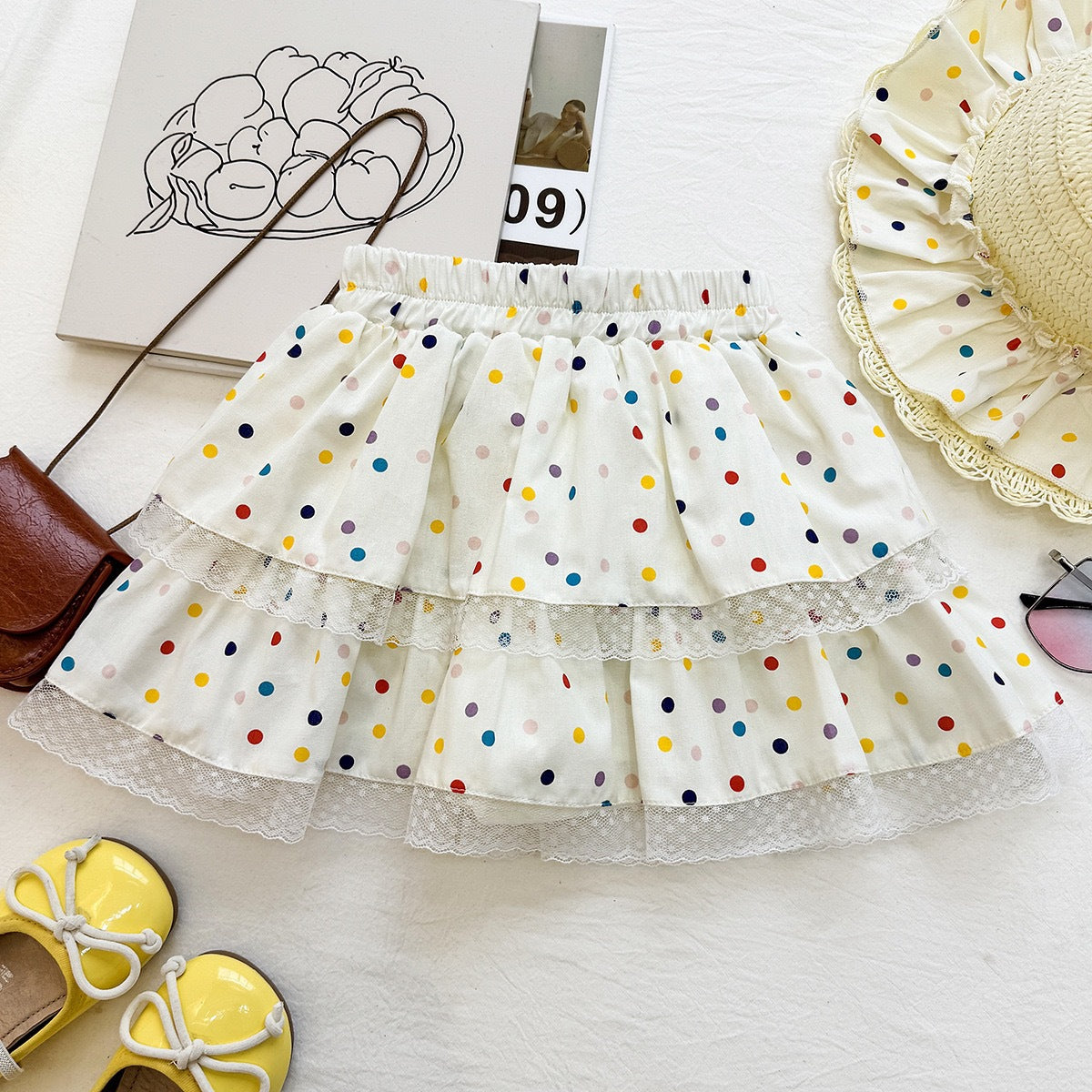 Cute Polka Dot Outfit for Girls, Baby Doll Collar Sleeveless Top with Layered Skirt Two-Piece Set, Fashionable Casual Wear