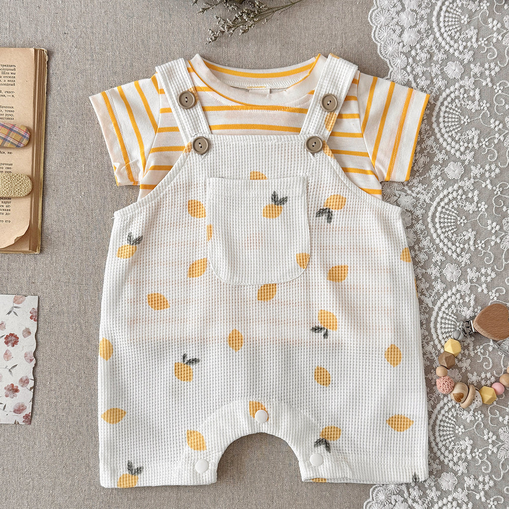 Cute Baby  Lightweight Stripe Print Romper, Fresh Orange Pattern Newborn Baby Clothes