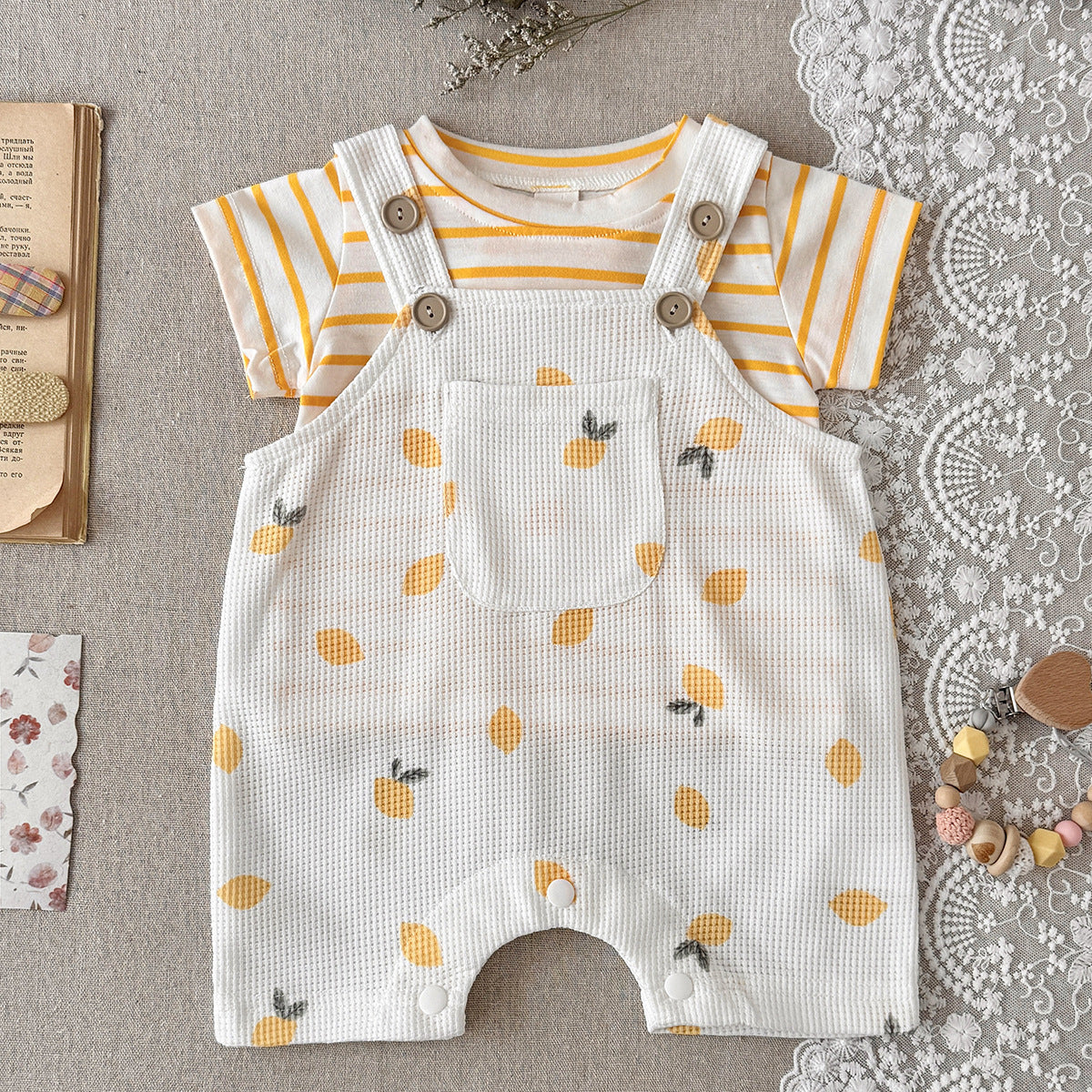 Cute Baby  Lightweight Stripe Print Romper, Fresh Orange Pattern Newborn Baby Clothes