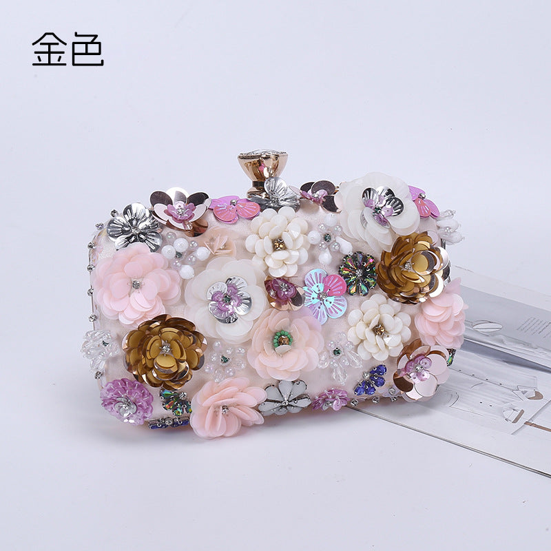 Floral Embellished Evening Clutch Bag – 3D Flowers & Sequins