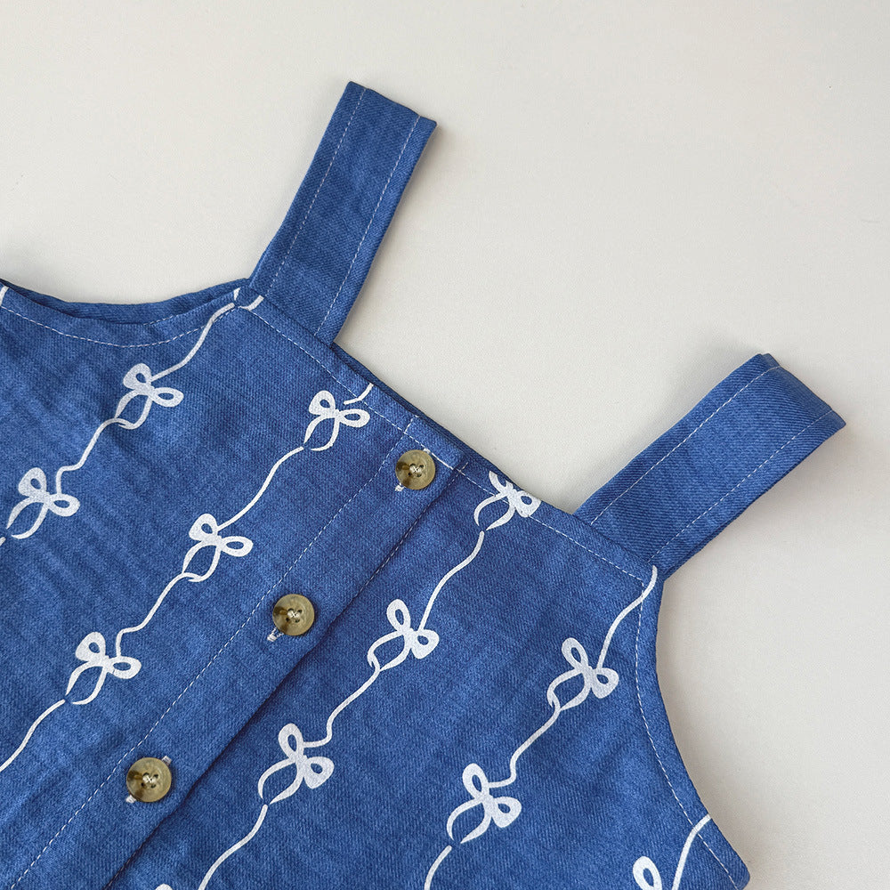 Cute Girls' Summer Butterfly Print Tank Top Set with Wide-Leg Pants Two-Piece Outfit