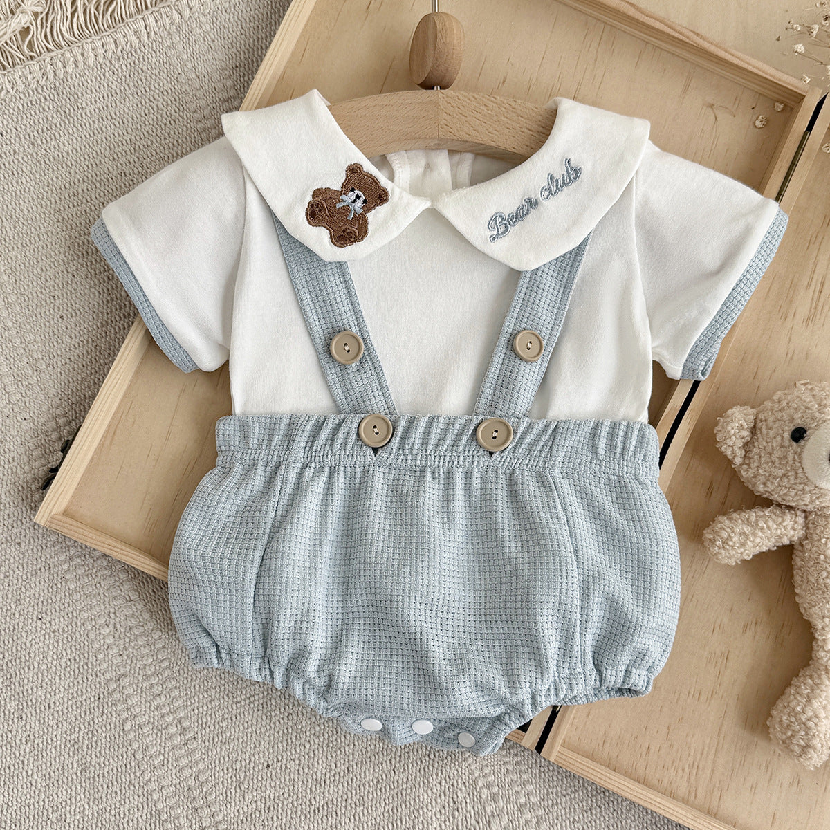 Cute Bear Embroidery Baby Short Sleeve Romper