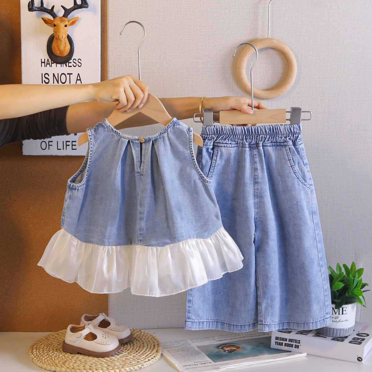 Baby girl denim vest two-piece set