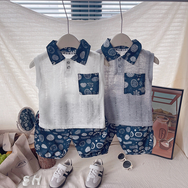 Baby sleeveless polo shirt two-piece set
