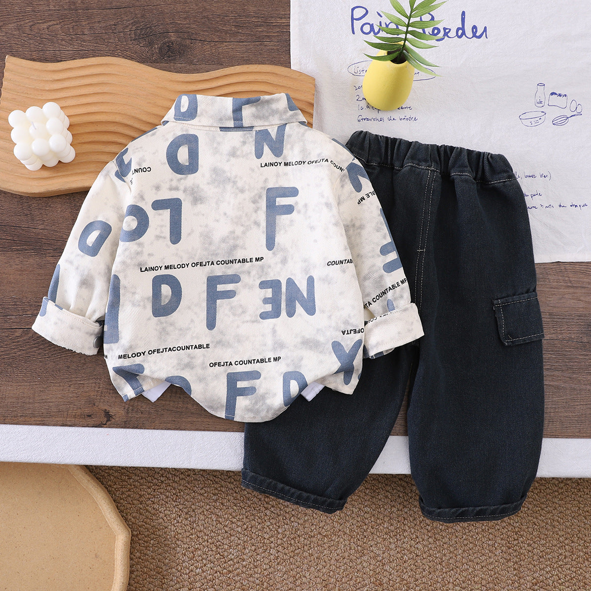 Baby and children's letter long sleeved three piece set baby spring and autumn clothes