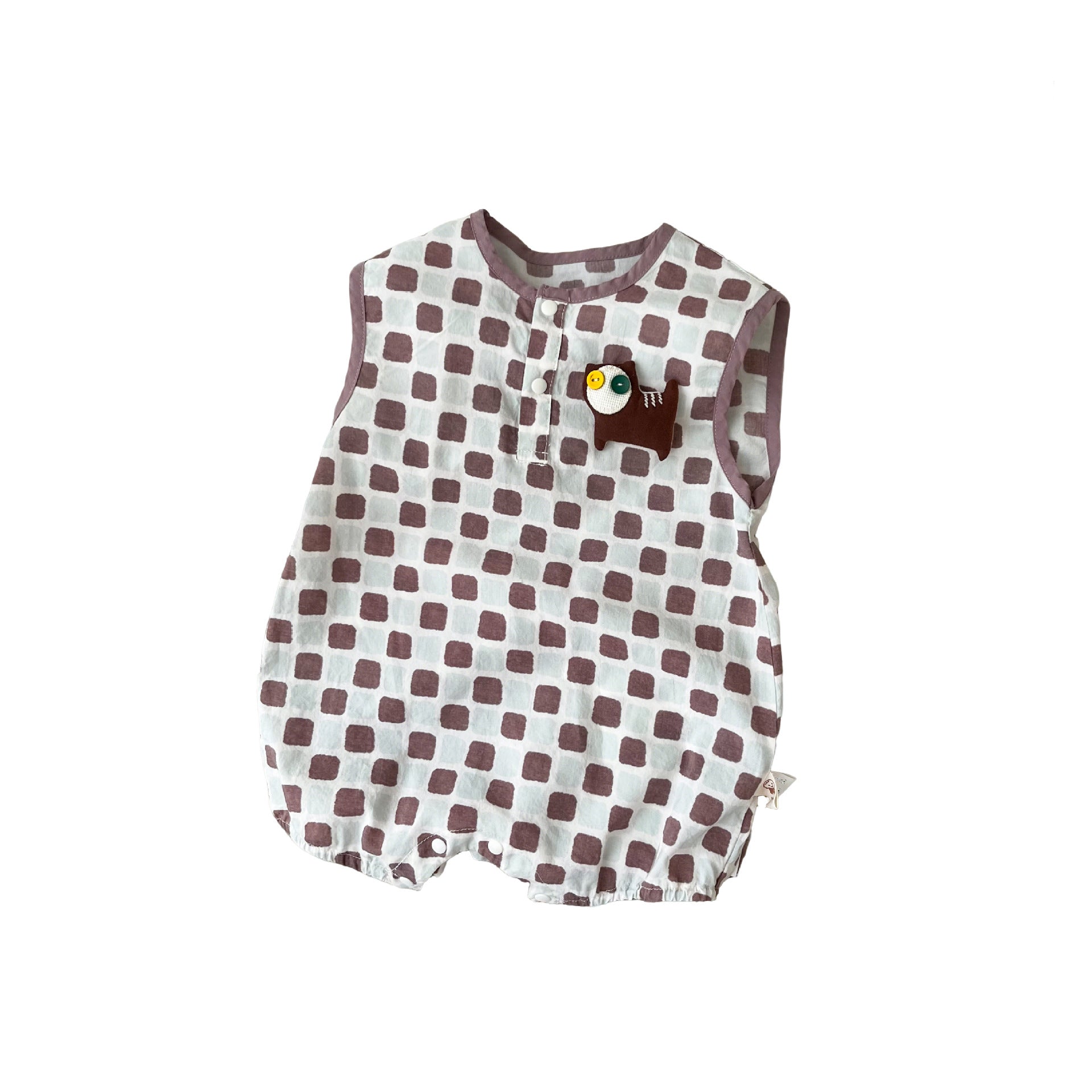 Baby Romper for Boys Lightweight Short Sleeve All-Over Printed Checkered Cartoon Baby Onesie