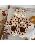 Baby Bear Hooded Plush Fleece Romper – Polka Dot Winter Jumpsuit | $8 Each | MOQ 12