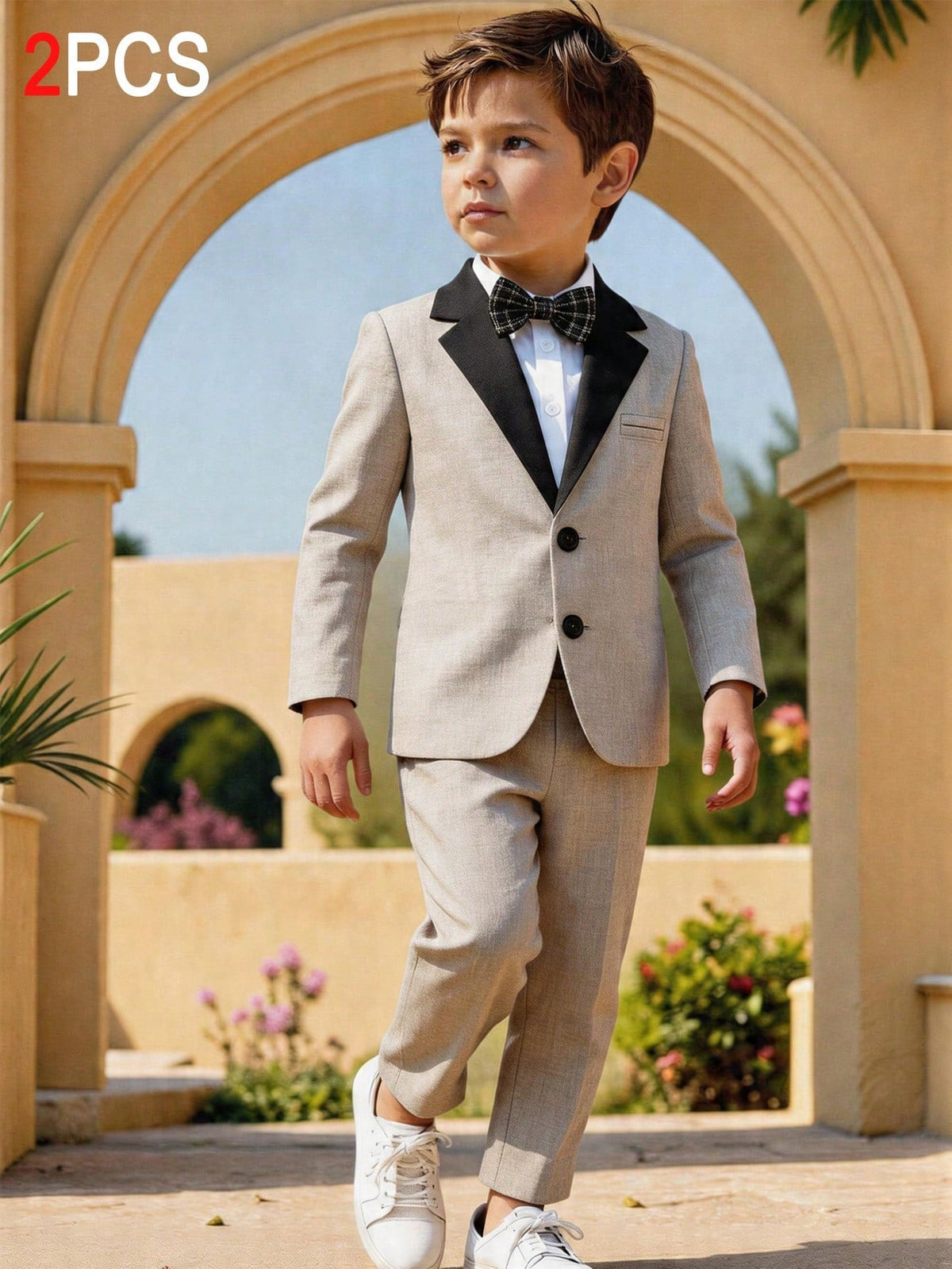 Boys Khaki 2-Piece Tuxedo Suit Set | Pack of 12 | Unit Price $11 | Mix-GC-117