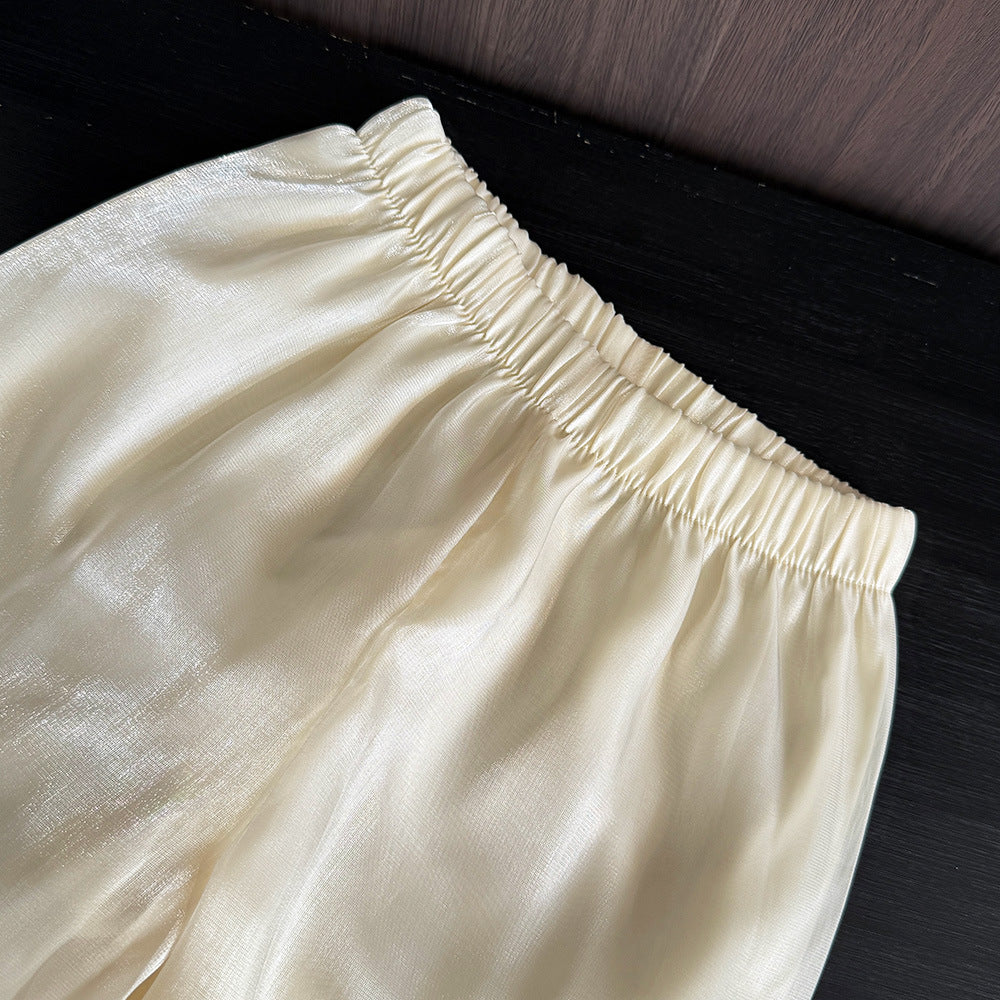 Chic Summer Outfit for Baby Girls, Simple and Fashionable Two-Piece Set with Ruffle Strap Top and Wide Leg Pants