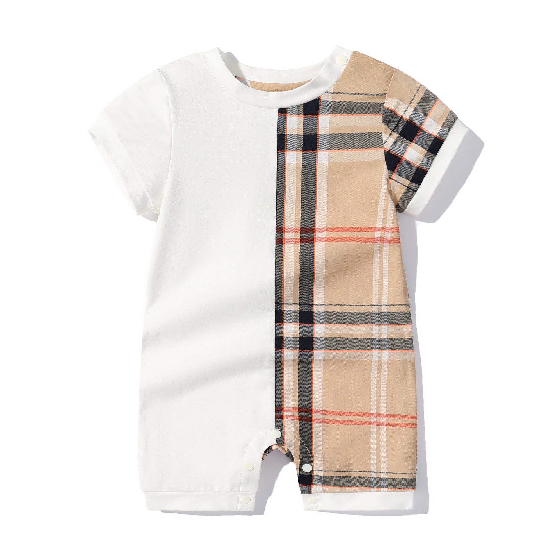 Baby Checkered Short Sleeve Romper – Korean Style Round Neck Jumpsuit