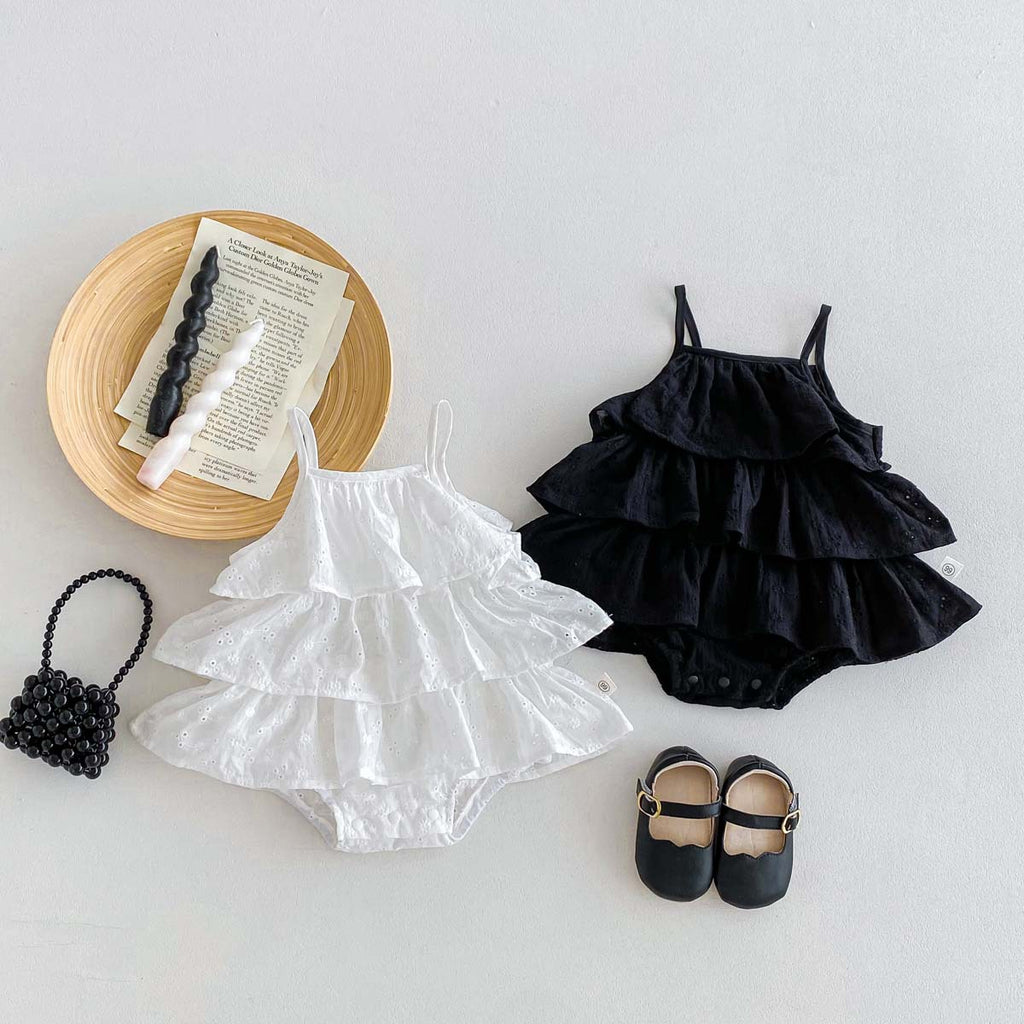 Summer baby girl floral spaghetti strap romper, baby fresh lace dress, newborn baby full moon outfit