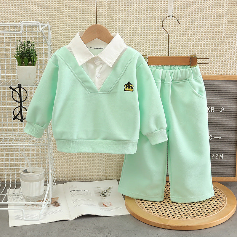 Baby children's clothing casual baby long sleeved two-piece set