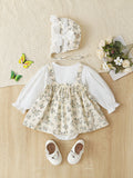 Spring Autumn Baby Clothes Small Floral Strapless Faux Two-Piece Princess Romper Dress Baby Long Sleeve Baby Crawler Dress