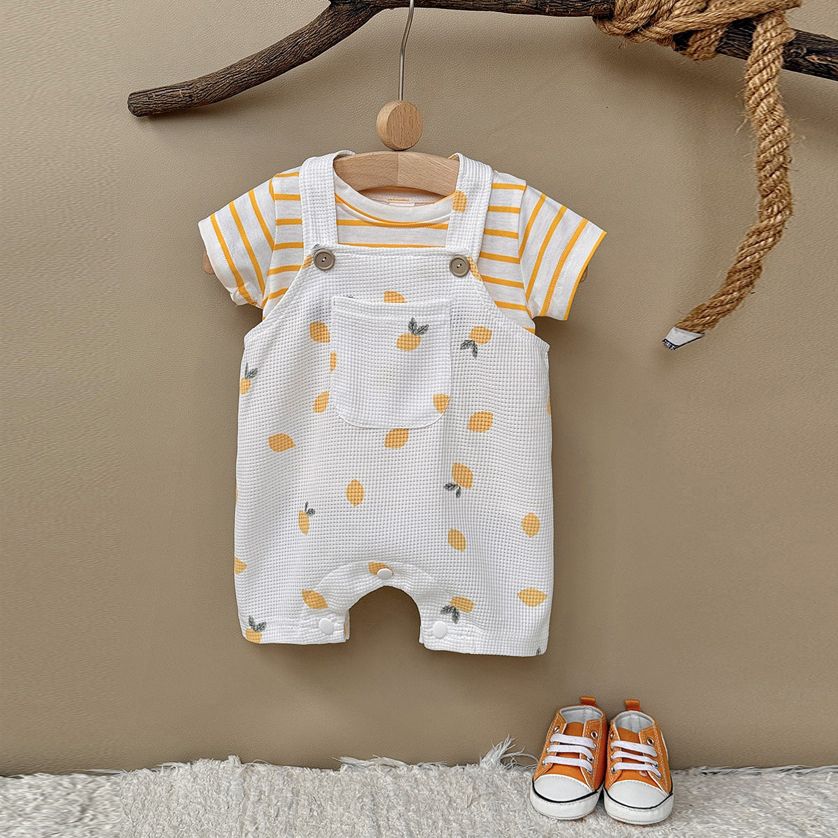 Cute Baby  Lightweight Stripe Print Romper, Fresh Orange Pattern Newborn Baby Clothes