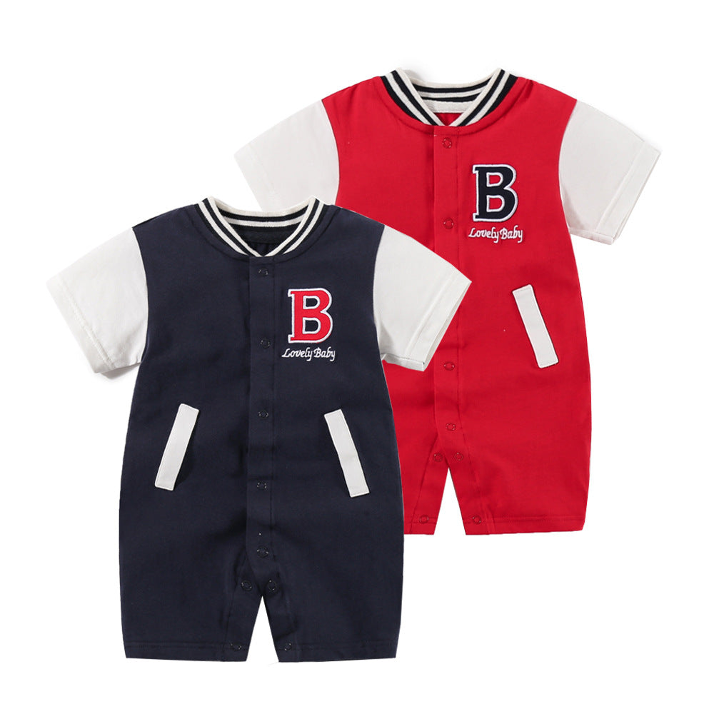 Baby Unisex Short Sleeve Romper – Round Neck Button Jumpsuit