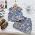 Casual Printed Sleeveless Beaded Denim A-line Skirt Two-Piece Set for Girls