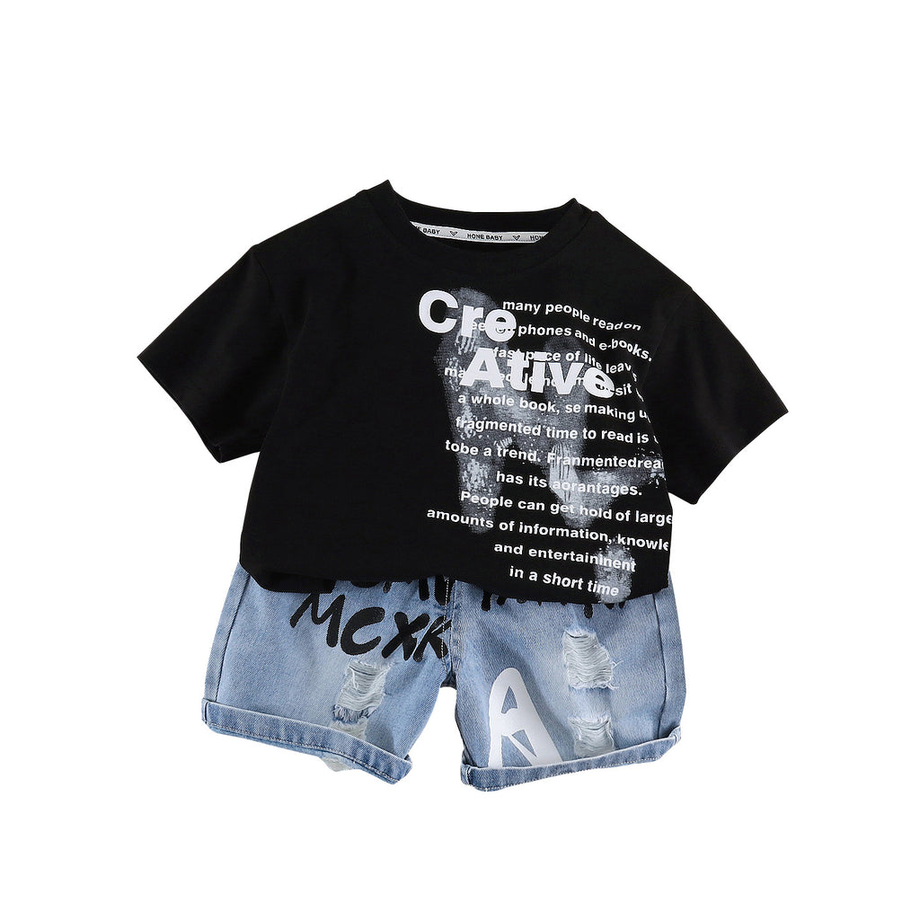 Baby Boy 2-Piece Summer Set – Letter Print Short Sleeve & Shorts
