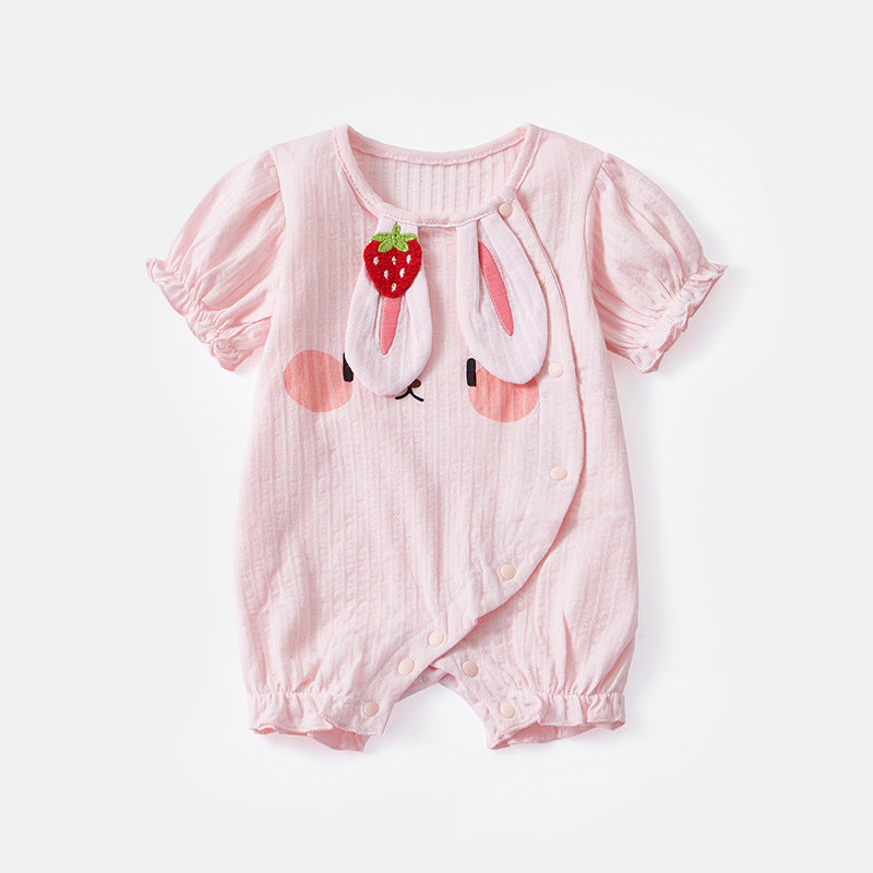 Cute Baby Cotton Onesie for Girls, Full Cotton Romper, Short Sleeve Summer Lightweight Outfit, Newborn Baby Bodysuit