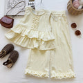 Cute Girls' Summer Outfit Set Sleeveless Ruffled Top and Wide Leg Pants Two-Piece Fashionable Baby Clothing Set