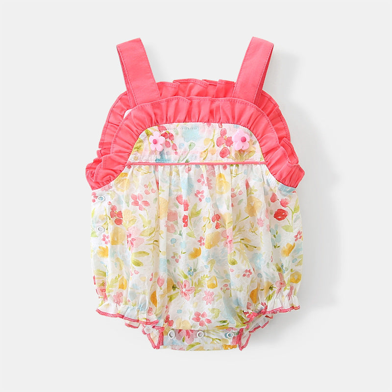 Baby Summer Sleeveless Romper Girl Thin Cotton Strap Floral Baby Bodysuit