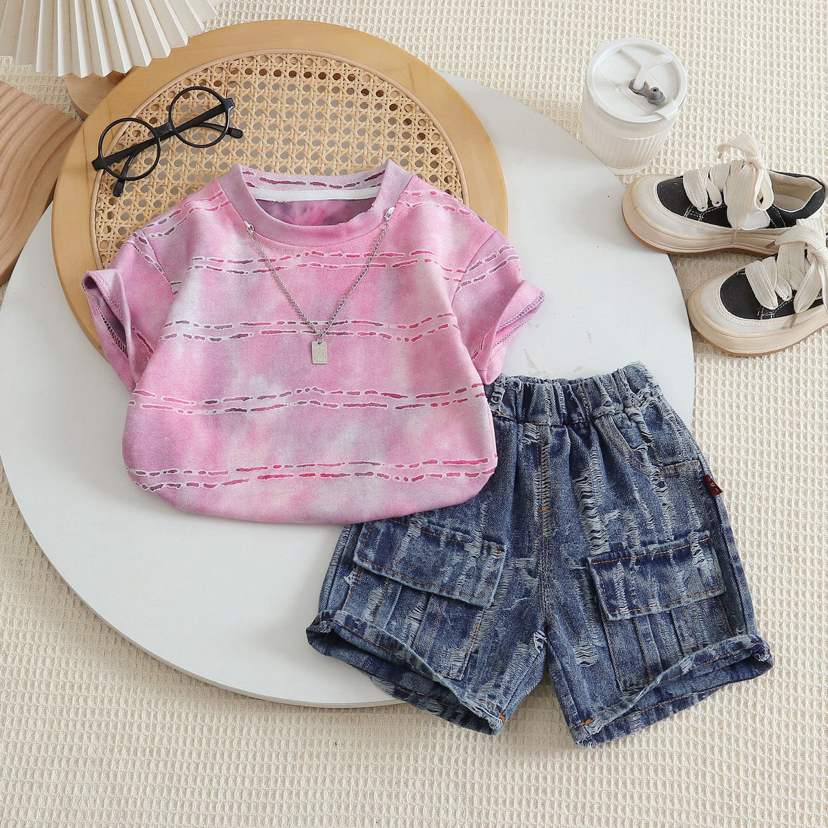 Baby tie dye baby casual short sleeved shorts two-piece set