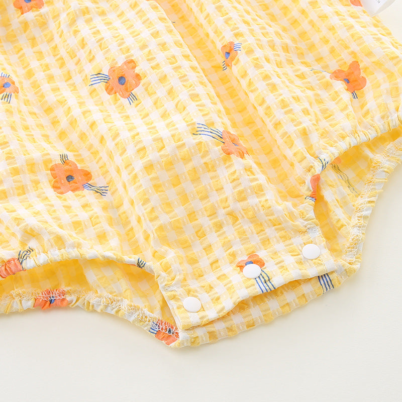 Baby Girls Summer Lightweight Romper Newborn Plaid Onesie Infant Triangular Bodysuit Baby Clothes