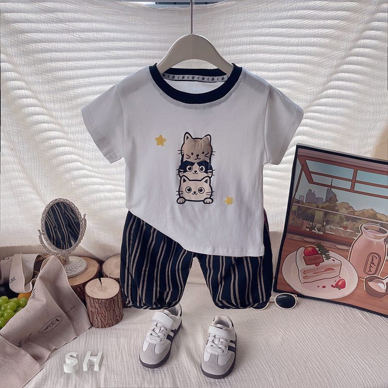 Baby cartoon short sleeved shorts two-piece set for baby children's clothing