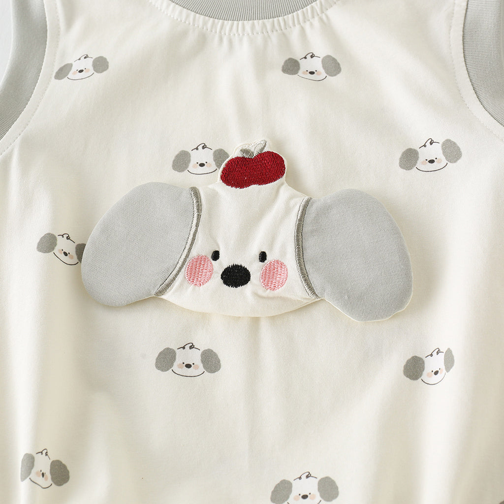 Baby Lightweight Cartoon Print Sleeveless Romper Outfit for Infants, Unisex Baby Crawling Clothes, One-Piece Bodysuit