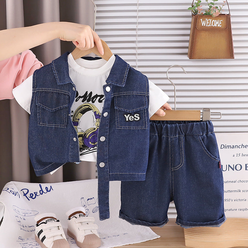 Baby summer denim vest three piece set