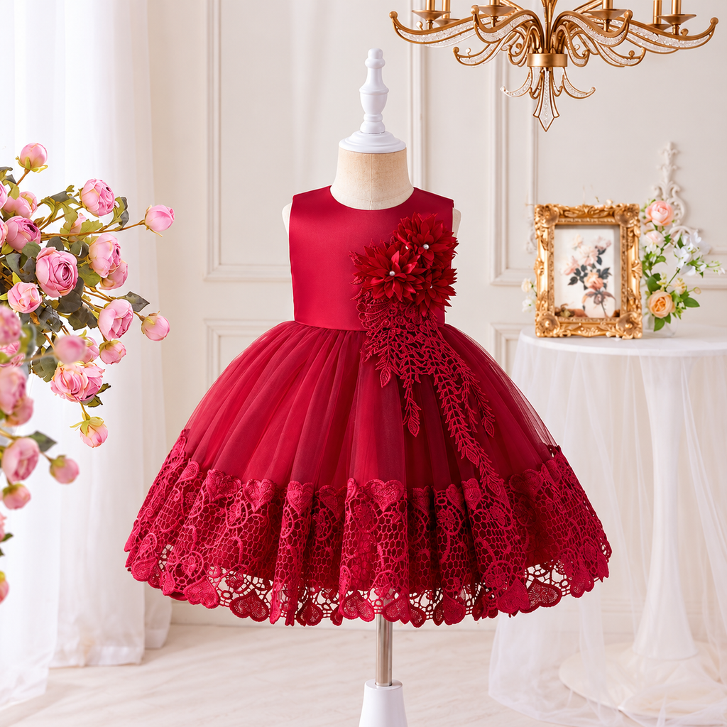 Girls' Red Lace Party Dress | Pack 12 | Unit Price $15 | Mix-GC-136