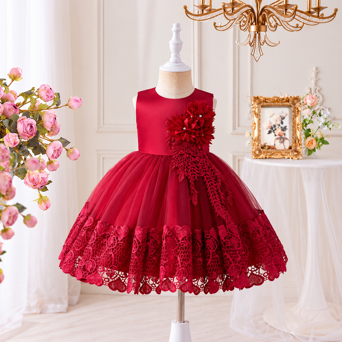 Girls' Red Lace Party Dress | Pack 12 | Unit Price $15 | Mix-GC-136