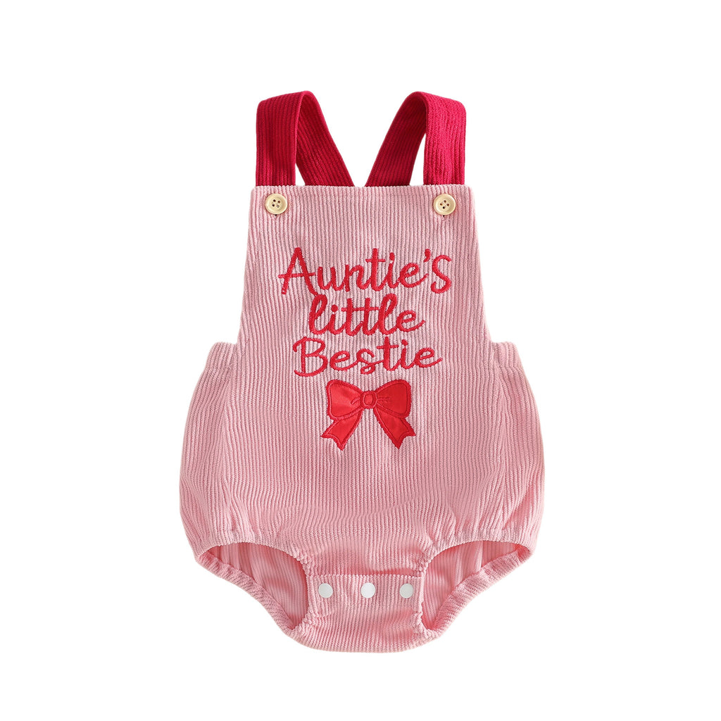 Corduroy Sleeveless Romper for Girls Baby Cute Short Sleeve Onesie with Pink Bow Baby Bodysuit