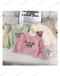 Girls Hello Little Rabbit lace trim sweatshirt in pink and light gray