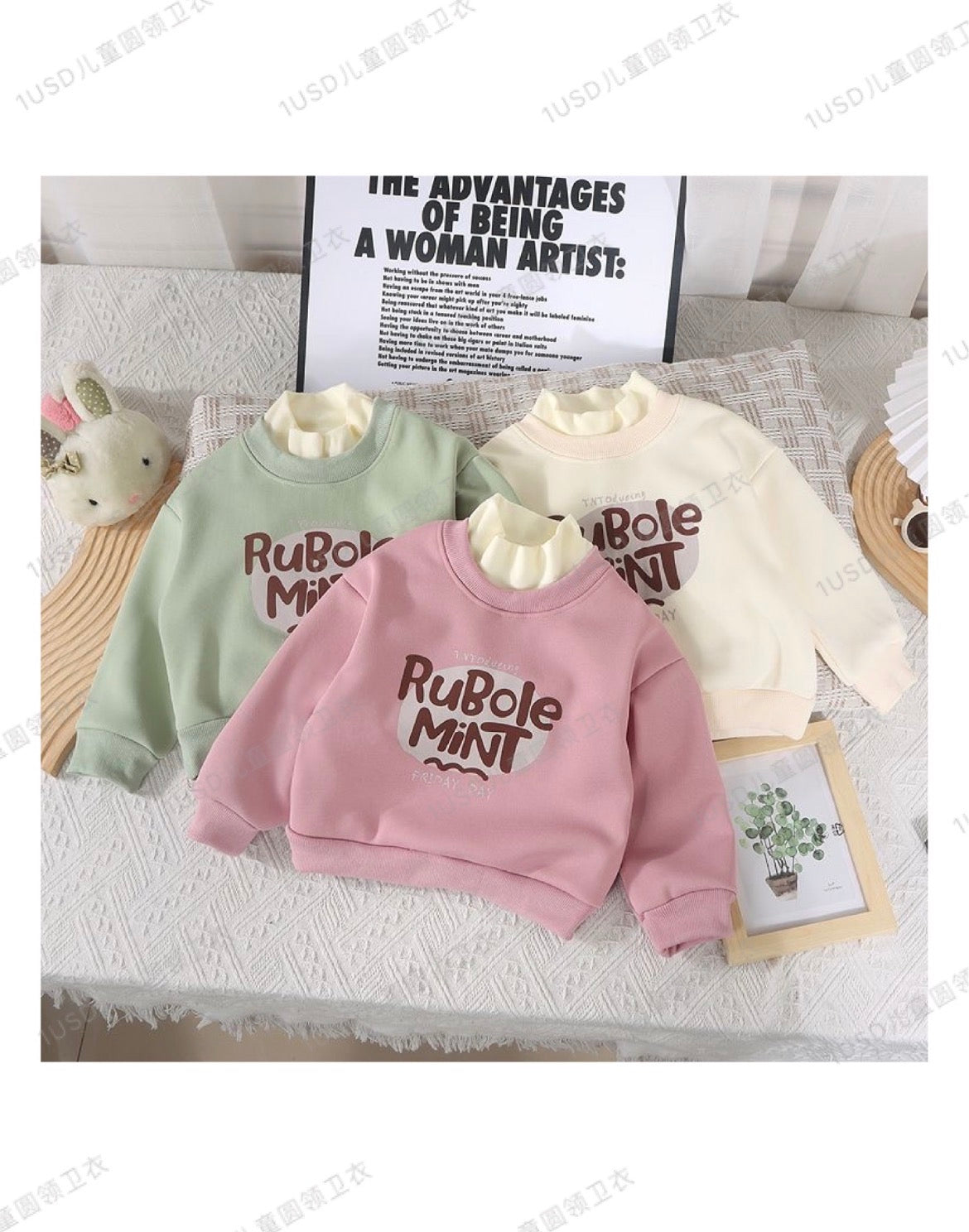 Girls Hello Little Rabbit lace trim sweatshirt in pink and light gray