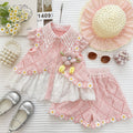 Fashionable Lace Flower Flutter Sleeve  Ruffle Shorts Princess Two-Piece Set for Girls Summer Outfit