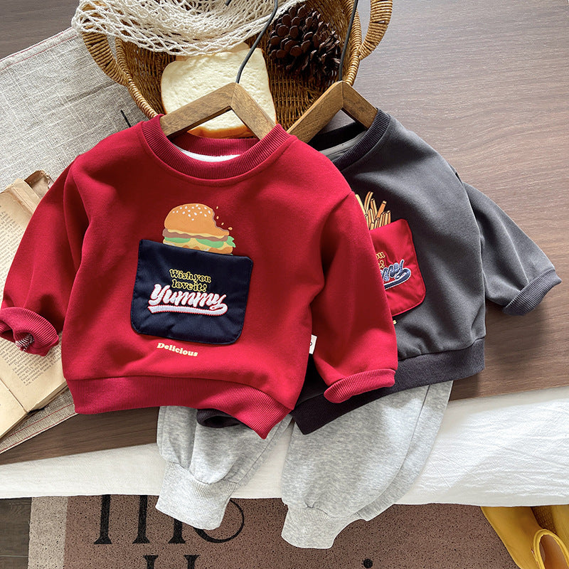 Baby cartoon hoodie baby long sleeved two-piece set