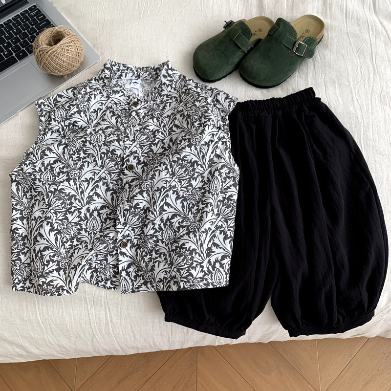 Sleeveless shirt pants baby two-piece set