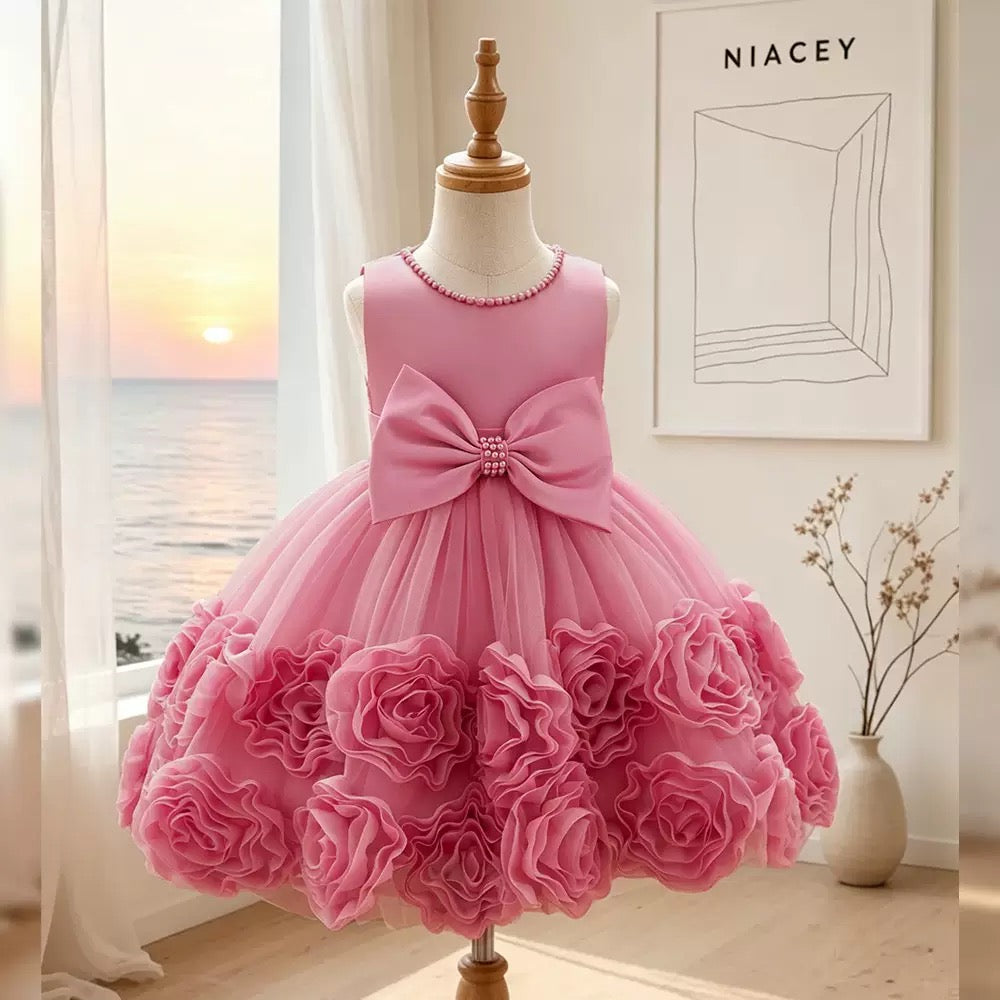 Wholesale Girls Elegant Rose Princess Party Dress with Big Bow – MOQ 100 Mixed Colors – MOQ 10 Pieces Per Color – $8 Each
