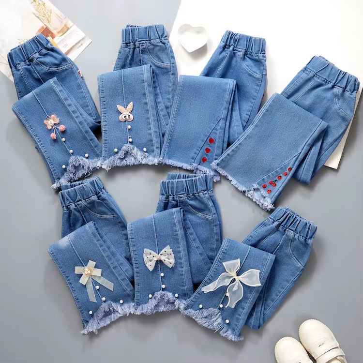 Girls' Embroidered Denim Jeans – Mixed Styles & Sizes | MOQ 50 Units | Unit Price $5.50
