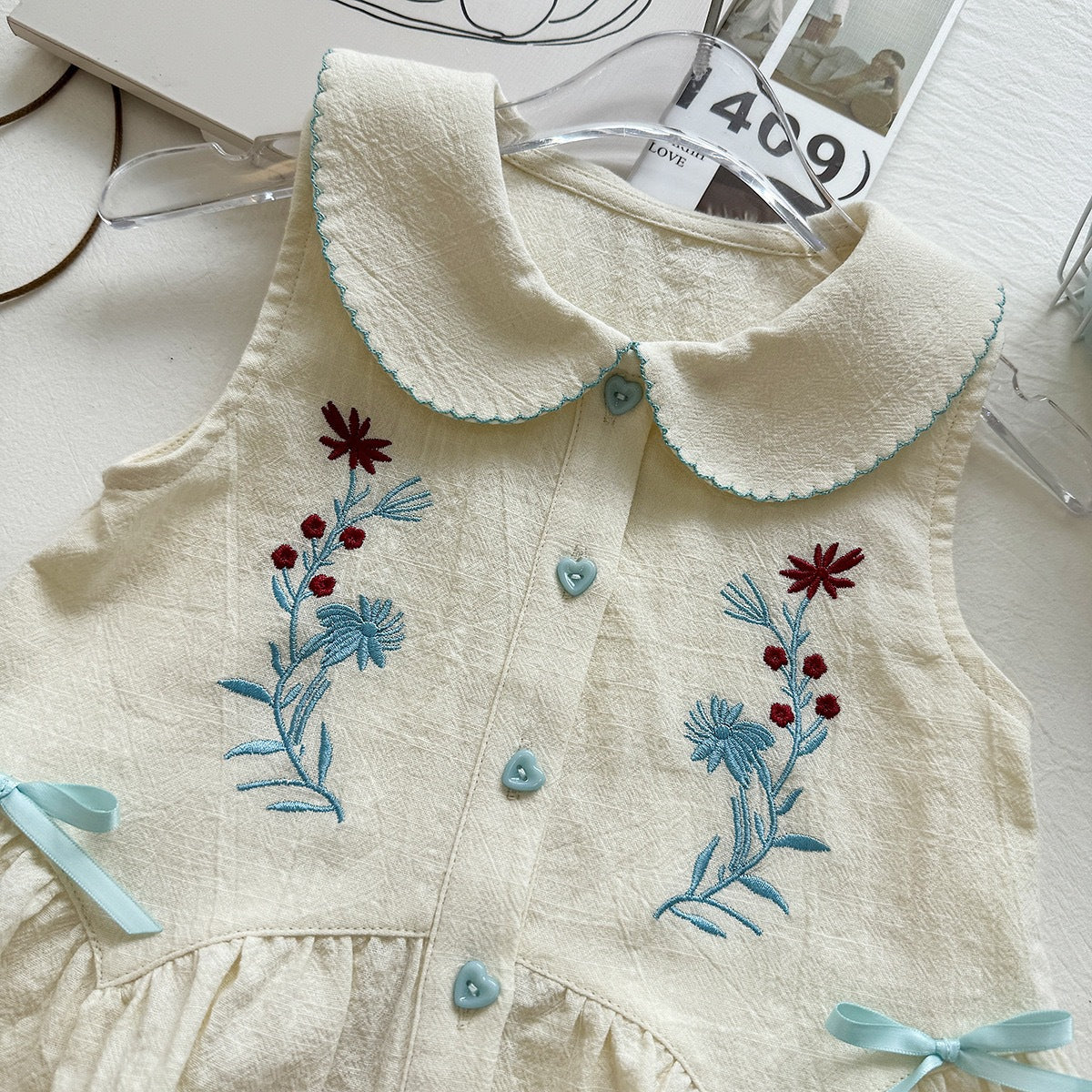 Summer Girls' Outfit Set Sweet Bow Embroidery Sleeveless Top and Shorts Two-Piece Set Foreign Trade