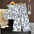Girls' Set Summer Plant Print Casual Sleeveless Top and Long Pants Two-Piece Set  New Style Wholesale Drop Shipping