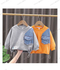 Kids gray black stripe sweatshirt with A Good Friend Is Worth patch