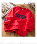 Kids denim pocket colorblock sweatshirt in gray and orange